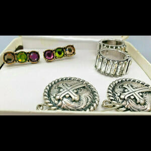 LOT Earrings - Chicos 3 Stone Pierced + Silver Cross Wire + Spring Rhinestones